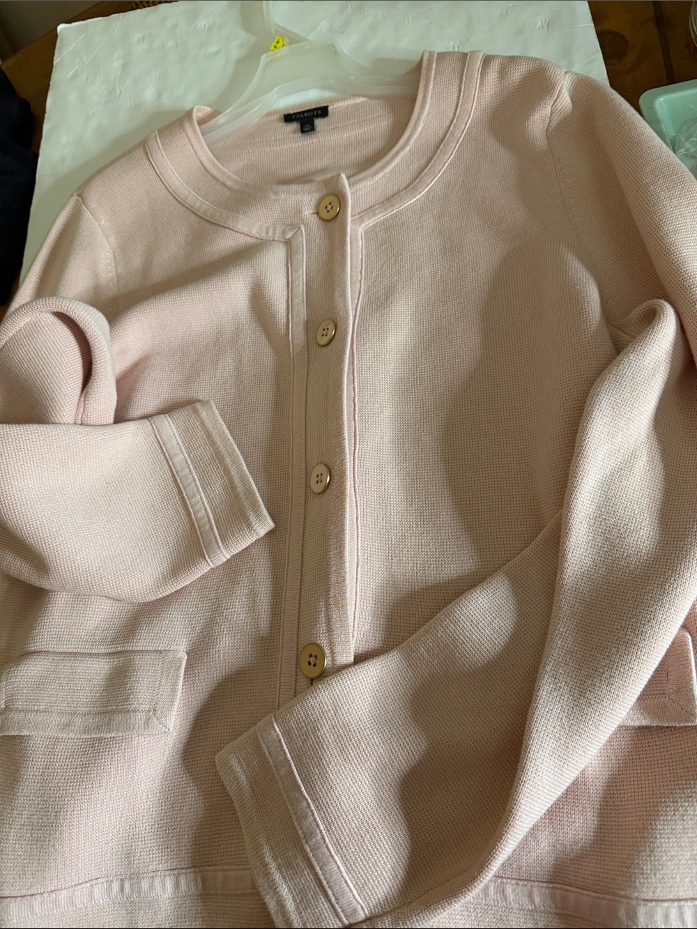 Talbots Pale Pink Button-Front Cotton-Blend Cardigan